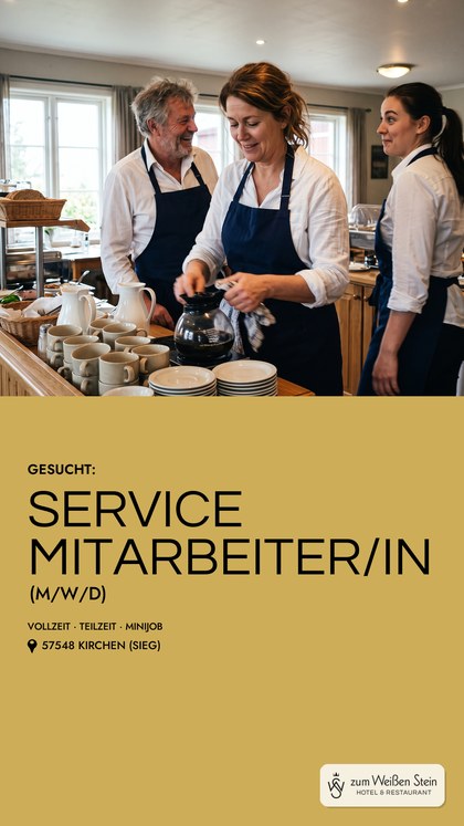 Drei Servicekräfte am Frühstücksbuffet (Hochformat)