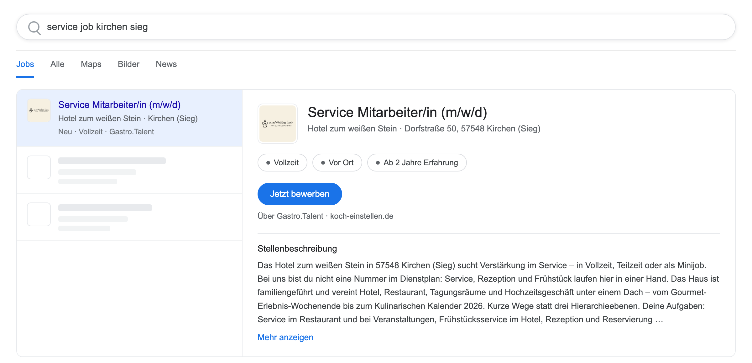 Die Stelle in der Google-Jobsuche